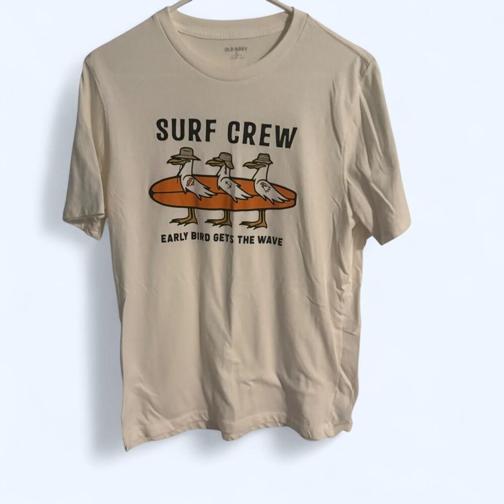 OLD NAVY shirt mens M white surf graphic casual short sleeve novelty t-shirt